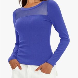 NWT Mesh Cotton Royal Blue Long Sleeve Top